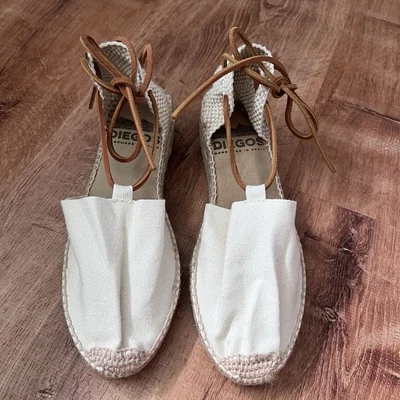 Diegos Ivory flat Carmen Espadrille Sz 8.5 US/39 EU Hand made Spain Leather Tie - Image 1 of 4