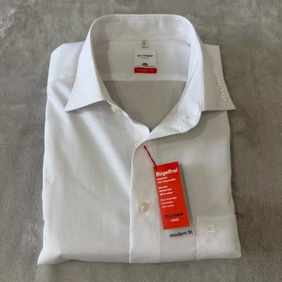 Olymp Luxor Modern Fit White Dress Shirt Mens XL 17" Non Iron Cotton - Image 1 of 4