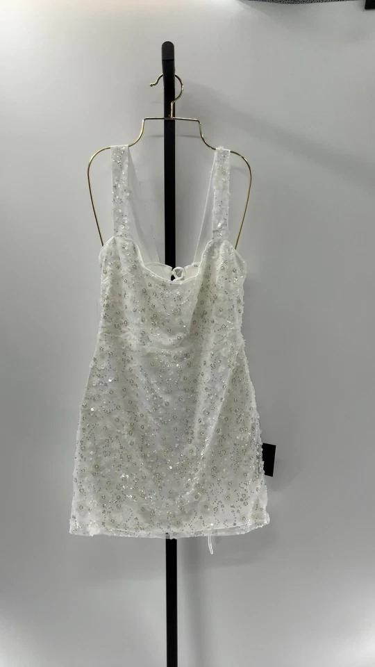 Mini Vestido Lulus Dazzling Forever Blanco Lentejuelas Cuentas Bodycon M Foto 1 de 2