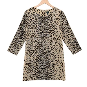 J.CREW Jules Wildcat Mini Dress Beige Cheetah Print 3/4 Sleeve Front Pocket Sz 4 - Picture 1 of 10