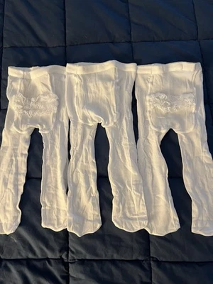 Baby White Fancy Tights Sz 8/18 Mo Lot Of 3 Foto 1 de 2
