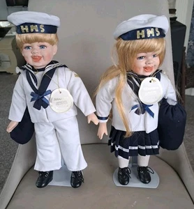 Two Vintage Alberon Porcelain Boy and Girl Sailor Dolls. Sam & Tammy. - Picture 1 of 11
