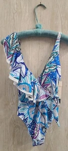 Profile By Gottex Tropic Boom V-Neck Surplice Ruffle 1 Piece Swimsuit Sz 6  - Picture 1 of 15
