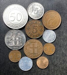 OLD ICELAND COIN LOT - 1940-PRESENT - 11 Low Mintage Coins - Lot #G15