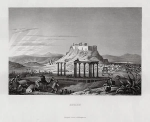 Griechenland, Athen mit der Akropolis echter Stahlstich um 1860 - Picture 1 of 1