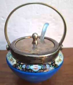Vintage L & Sons Hanley England Porcelain EPNS Sliver Lid And Ring Jam/Sugar Jar - Picture 1 of 8