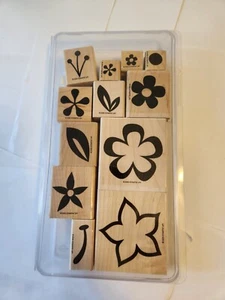 Stampin Up 2005 Island Blossoms Decorative Wooden Rubber Stamps Set Of 12 New - Picture 1 of 3