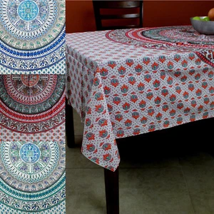 Cotton Elephant Mandala Floral Tablecloth Rectangle Tapestry Wall Hang Blue Red - Picture 1 of 10