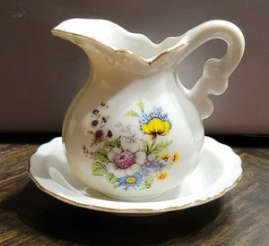 Mini jarra lavabo a juego flores silvestres adorno dorado porcelana Japón vintage - Imagen 1 de 13