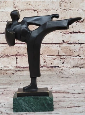 100% Real Bronze statue Karate man Trophy Sculpture Green Marble Base Figurine - Image 1 of 4