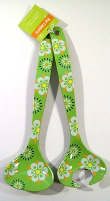 Nuevas pinzas para servidor de ensaladas Pier 1 Imports aspecto retro, verdes, flores Foto 1 de 4