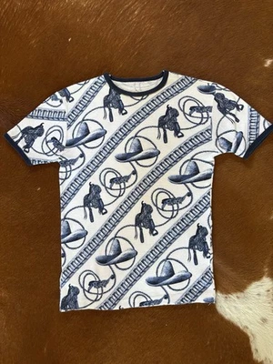 Camiseta True Vintage Western Ringer. Sillín. Espuelas. Impresión. damas años 60 70  Foto 1 de 4