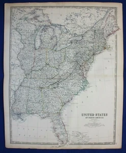 Large antique map EAST USA, NEW YORK, GREAT LAKES, FLORIDA, OHIO, Johnston 1886 - Picture 1 of 5