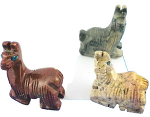 Peruvian Onyx Hand Carved Figurines Gemstone Llama Owl Animal Stone Carving Sets - Picture 1 of 4