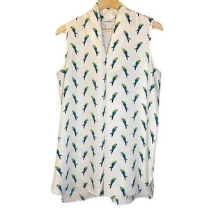 Blusa túnica top sin mangas blanca verde loros pájaros Peck & Peck para mujer talla L - Imagen 1 de 5