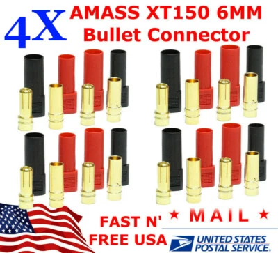 4 set XT150 6MM Bullet Connector Plug Red Black Male / Female 150 Amps - Image 1 of 4
