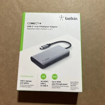 Belkin CONNECT USB-C 4-in-1 Multiport Adapter - Gray (AVC006BTSGY) - Image 1 of 2