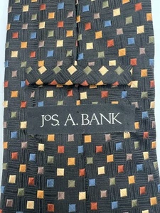 JOS A BANK schwarze quadratische geometrische Seidenkrawatte handgenäht USA L: 62 1/2" W: 4" - Bild 1 von 10