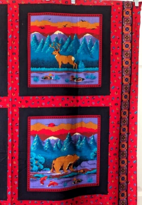 Cranston Print Works VIP Screen Print 4 (Four) -18" Square Panels Bears Deer - Image 1 of 4