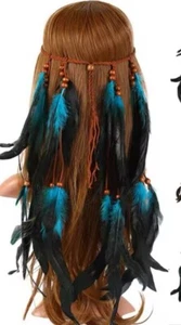 Ethno Stirnband Kopfschmuck Indianer Federn Haarschmuck Boho Hippie Magie - Bild 1 von 5