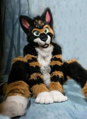 Long Fur Husky Dog Fox Mascot Costume Leather Halloween Suit Role Play - Image 1 of 3