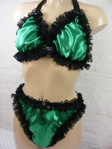 sissy emerald satin bra panties set underwear top lingerie knickerS MEN OR women - Picture 1 of 7