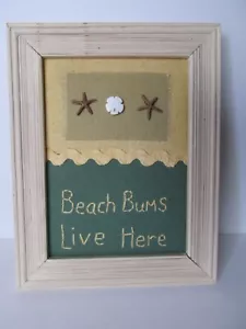 Beach Bums Live Here Folk Art Style Wall Decor Shabby Chic Beach House - Picture 1 of 9