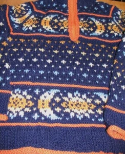 CHILD'S SUN/MOON/STARS WARM SWEATER, 100%WOOL, HAND KNIT, 32" AROUND, 20" LONG - Picture 1 of 9