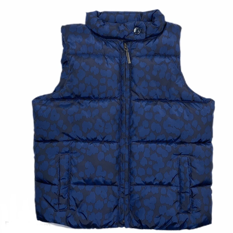 Chaleco acolchado de plumón Gap para niños niñas niño pequeño talla 5 años negro azul estampado de guepardo usado en excelente estado Foto 1 de 4
