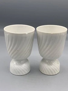 Set of 2 Vintage White/off white  Swirl Double Egg Cups - both have chips-  E-67 - Picture 1 of 5