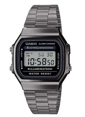 Reloj digital Casio A168WGG-1A retro iluminador para hombre A-168 gris enchapado en iones nuevo Foto 1 de 4