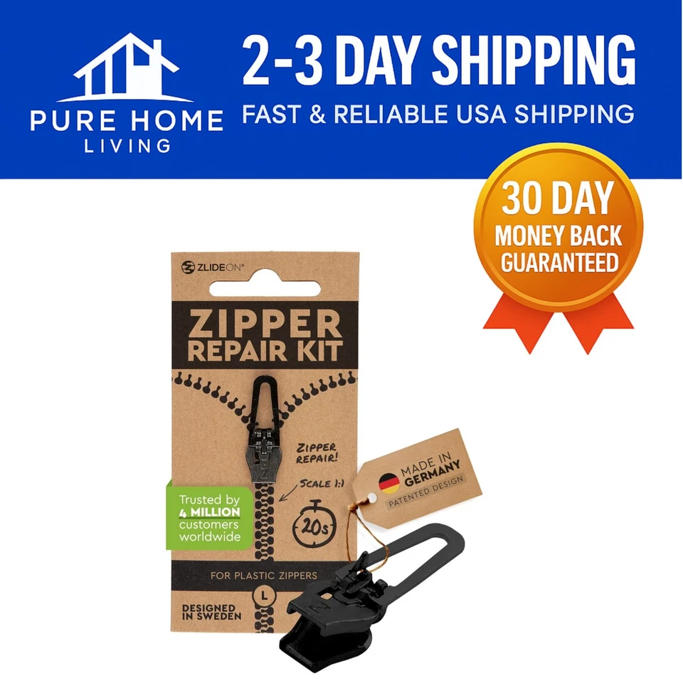 Instant Zipper Pull Replacement Slider - Black, Durable Plastic for Easy Fixes - Image 1 of 4