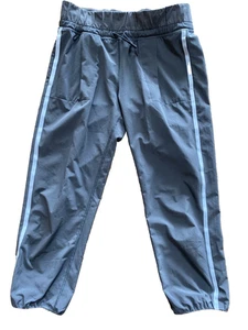 Ivivva Girls Size 14 Gray Cropped Athletic Jogger Pants Blue Stripe Elastic Cuff - Picture 1 of 7