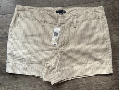 Gap женщин Chino шорты размер 6 вертикальные полоски кремовый, желтовато-коричневый и металлический новый с Ярлыками - Изображение 1 из 4