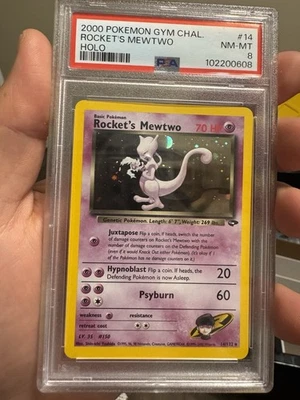 2000 WOTC POKEMON GYM CHALLENGE UNLIMITED ROCKET'S MEWTWO # 14/132 HOLO  PSA 8 - Image 1 of 2