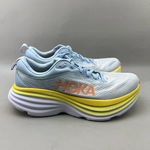 HOKA ONE ONE Bondi 8 Shoes Womens Size 8 Blue Yellow Max Cushion Running Road - Picture 1 of 10