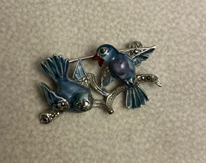 Vintage Liebesvogel Brosche Markasit figürlich Emaille 50er Jahre  - Bild 1 von 3
