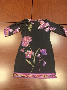 Elie Tahari Seide schwarz Kleid Bodycon Etui schwarz Blumen 3/4 SLV U-Boot-Ausschnitt Gr. S EUC - Bild 1 von 15