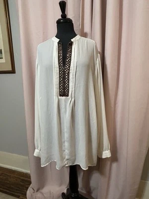 Blusa Sunny Leigh feminina 3X túnica top chiffon transparente gola crochê manga longa - Imagem 1 de 4