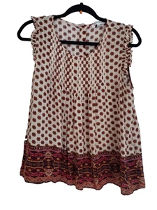 Rose + Olive Rayon Style Vintage Top Floral Pleated Front Boho flowy Size L - Picture 1 of 15