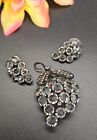 Breathtaking Unsigned Clear Inverted Rhinestone Japanned Grapes Brooch Earrings