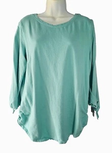 HOT COTTON USA Blue Green French Terry Sweatshirt Top size Large Petite Women's - Picture 1 of 8