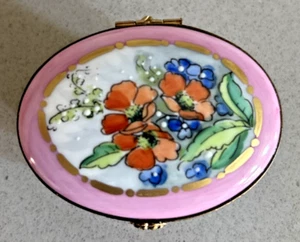 Limoges France Porcelain Floral Trinket Box With Ladybug Inside Hand Painted - Picture 1 of 10