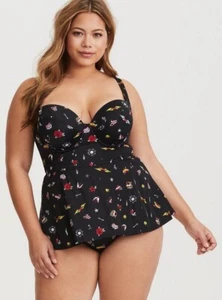 Torrid Underwire Push Up Peplum One Piece Swimsuit Size 1 1X Black Tattoo Dagger - Picture 1 of 9