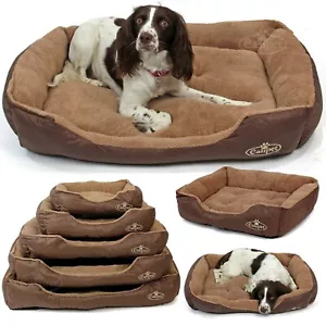 More details for dog bed pet puppy faux leather fur fleece washable deluxe s m l xl xxl easipet