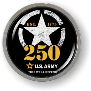 Emblem Car Sticker Chrome ROUND Bezel - US Army Birthdays 250th Anniversary Logo - Picture 1 of 17