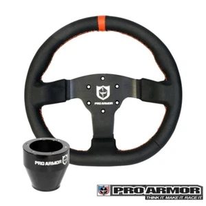 Pro Armor Steering Wheel Orange Stitch + Black Hub Polaris RZR 8/9/1000 Can-Am - Picture 1 of 3