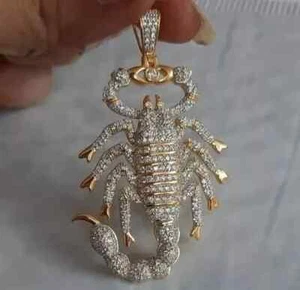 3,40 kt Rundschliff Moissanit anpassen Skorpion Anhänger 14 K Gelbgold vergoldet - Bild 1 von 9
