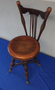 Vintage Chas Parker Wood Piano Stool Glass Ball Claw Feet Adjustable Swivel Seat