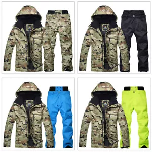 Waterproof Camo Mens Ski Suits Jacket Coat Ski Snow Pants Snowboard Snow Suit - Picture 1 of 45